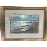 A gilt framed Italian modern school oil painting of a beach, signed Orsucci, the reverse with