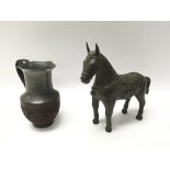 A Chinese Bronze horse figurine and a Chinese pewt
