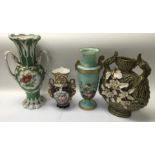 A group of four Victorian hand painted vases. A/F.