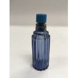 A small Lalique blue glass perfume bottle, approx