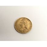 A Victorian 1892, sheildback half sovereign.Approx