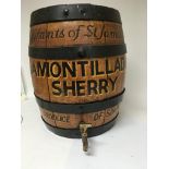 A sherry barrel with metal straps