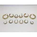 Six pairs of 9ct gold earrings, approx total weigh