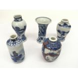 Five, small Chinese blue and white perfume bottles