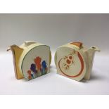 A pair of Stanford shape Clarice Cliff teapots. He