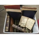 A box of old books including an 1881 book on the Borough of Preston