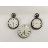 Two small silver pocket watches together with anot