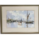 A framed and glazed watercolour of Maldon depictin