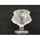 A Lalique vase with a lion's mask to either side,