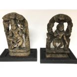 Two Indian carved wood figures of Lord Shiva on bl