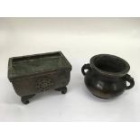 Two Chinese bronze censers, one one of rectangular