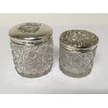 Two silver topped and captured glass tidy jars dec