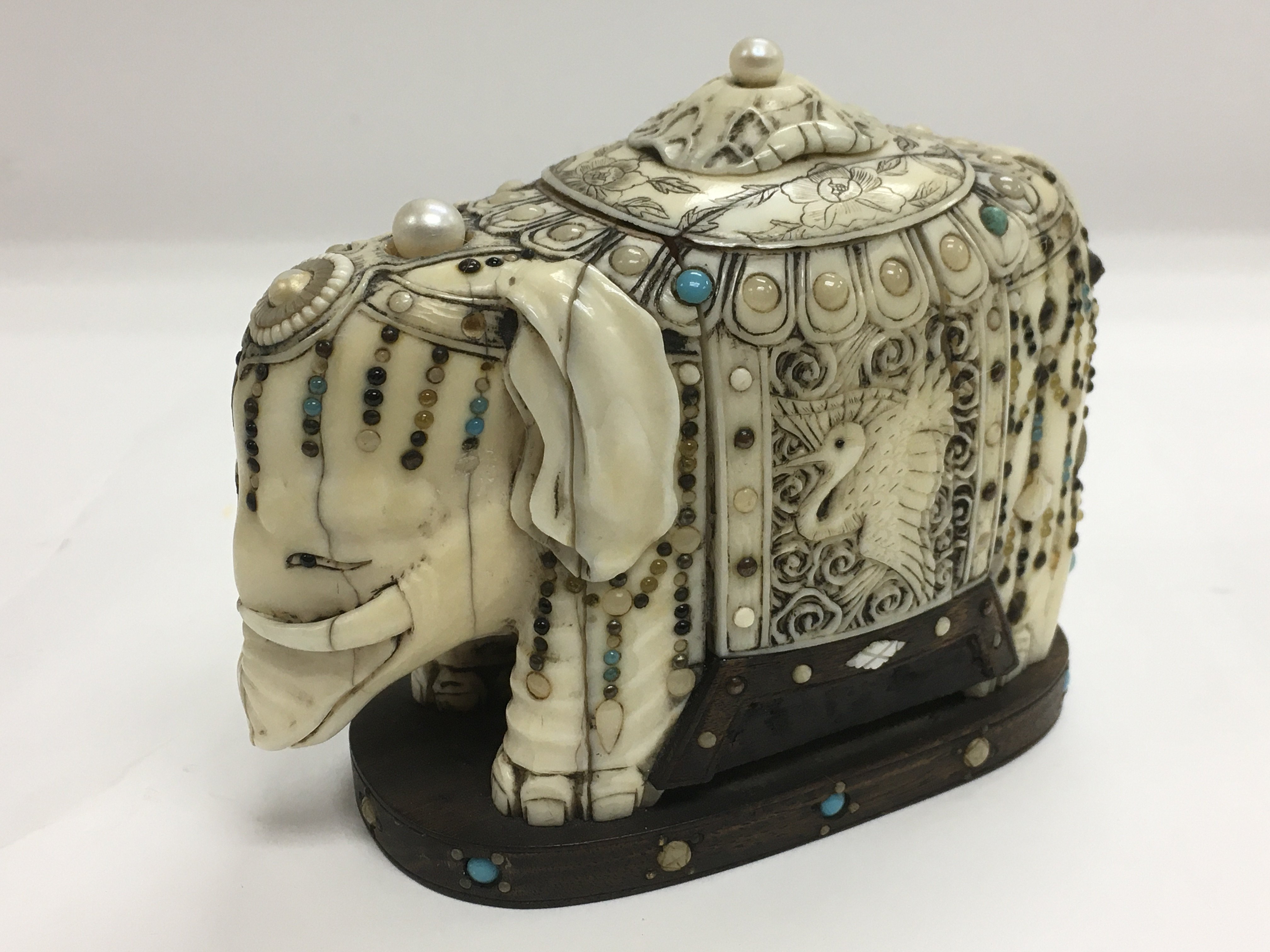 A Moghul style ivory elephant set with turquoise a - Image 2 of 2