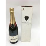 A boxed bottle of Champagne Bollinger