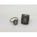 Two 9ct gold blue topaz cocktail rings, approx tot