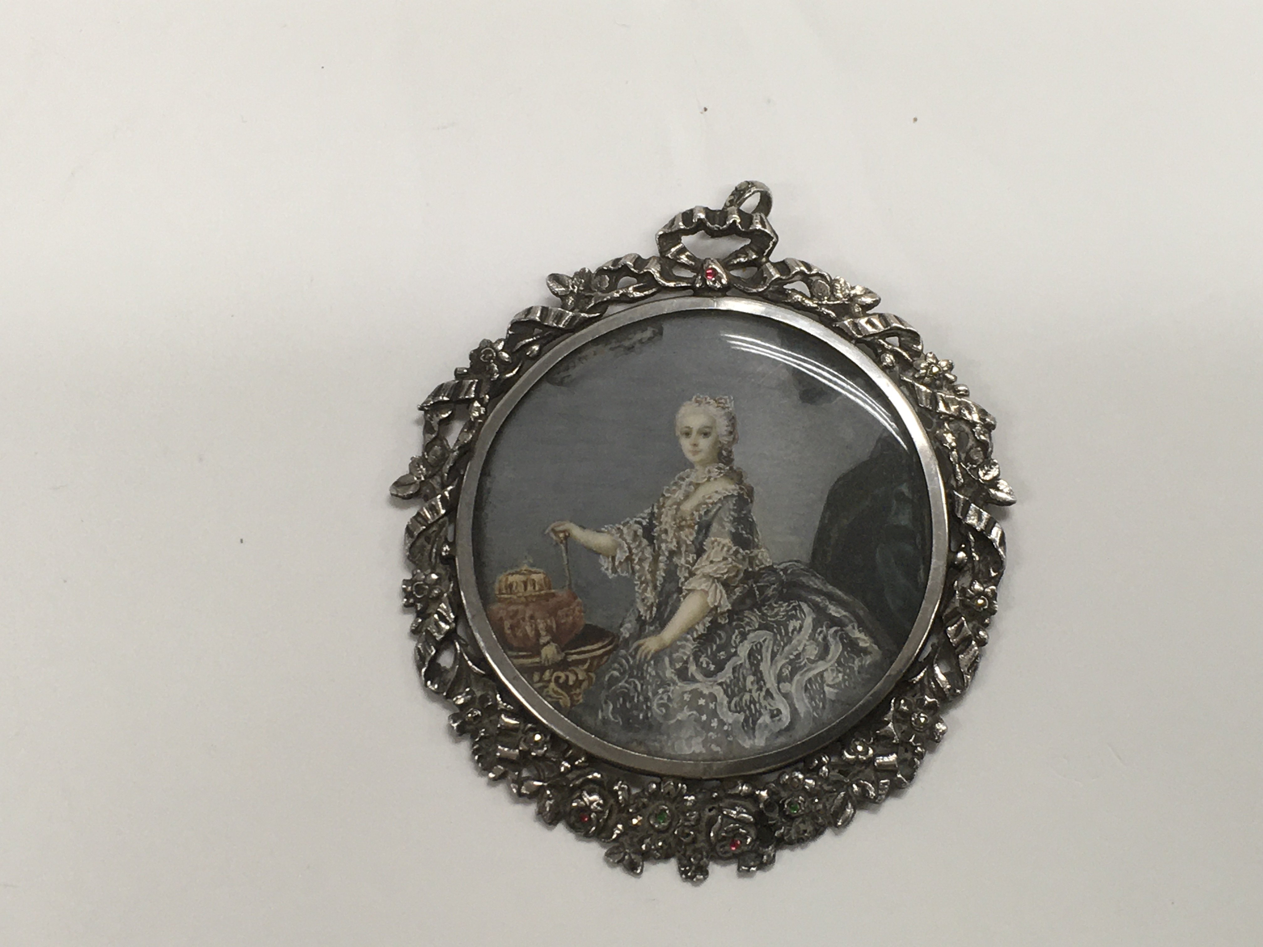 A silver and gem set framed miniature of Catherine