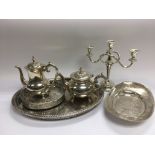 A collection of silver plated items including teap