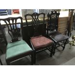 Three carved back mahogany chairs, two with drop i