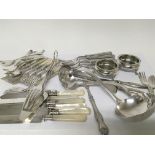 A collection of silver plated cutlery including mo