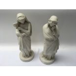 A pair of Parian porcelain figures, one with a mas