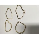 Three 9ct gold bracelets and an additional gold tone bracelet. Approx 7g (3 Bracelets)
