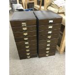 Two flights of filing drawers, approx 26cm x 38cm