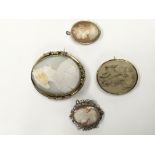 Four Victorian cameo brooches.