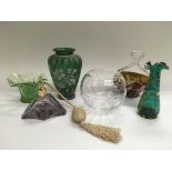 Six glass items including a Vera Wang vase