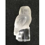 A boxed Lalique ornament of an owl, approx height