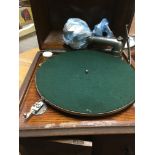 A oak table top gramophone .