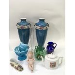 A pair of decorative vases and Victorian glass and