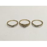 A 9ct gold and diamond three piece ring set, appro