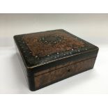 An amboyna sewing box inset with mother of pearl d