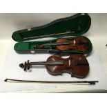 A French 3/4 size violin with a 3/4 bow and a Fren