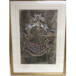 A framed and glazed watercolour of a dancing lady,