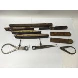 A group of vintage tools to include spirit levels,