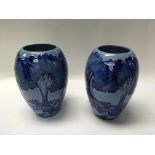 A pair of Moorcroft tubeline forest landscape deco