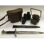 A German WW2 bayonet, a pair of binoculars and a l