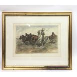 A framed and signed mezzotint by Hungarian artist