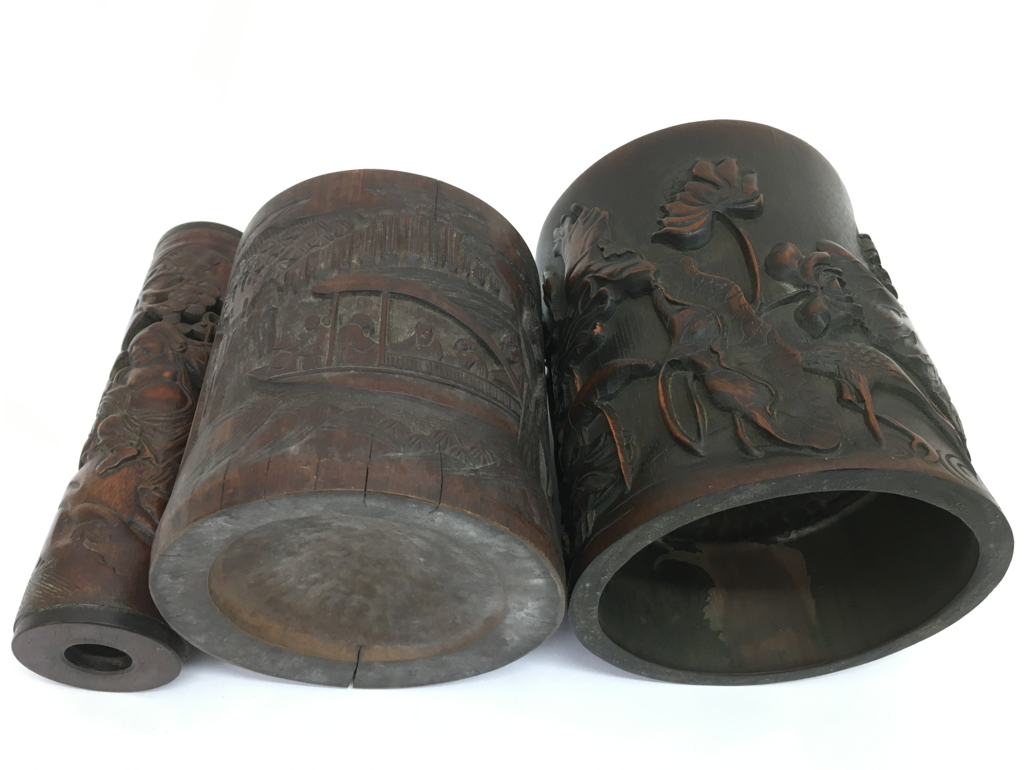 Two carved bamboo brush pots and a similar parfumi - Image 2 of 2