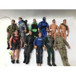 A box containing a collection of Action Men and ac