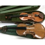 A cased violin plus a loose example, English maker