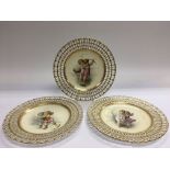 Three Minton porcelain hand painted cabinet ribbon