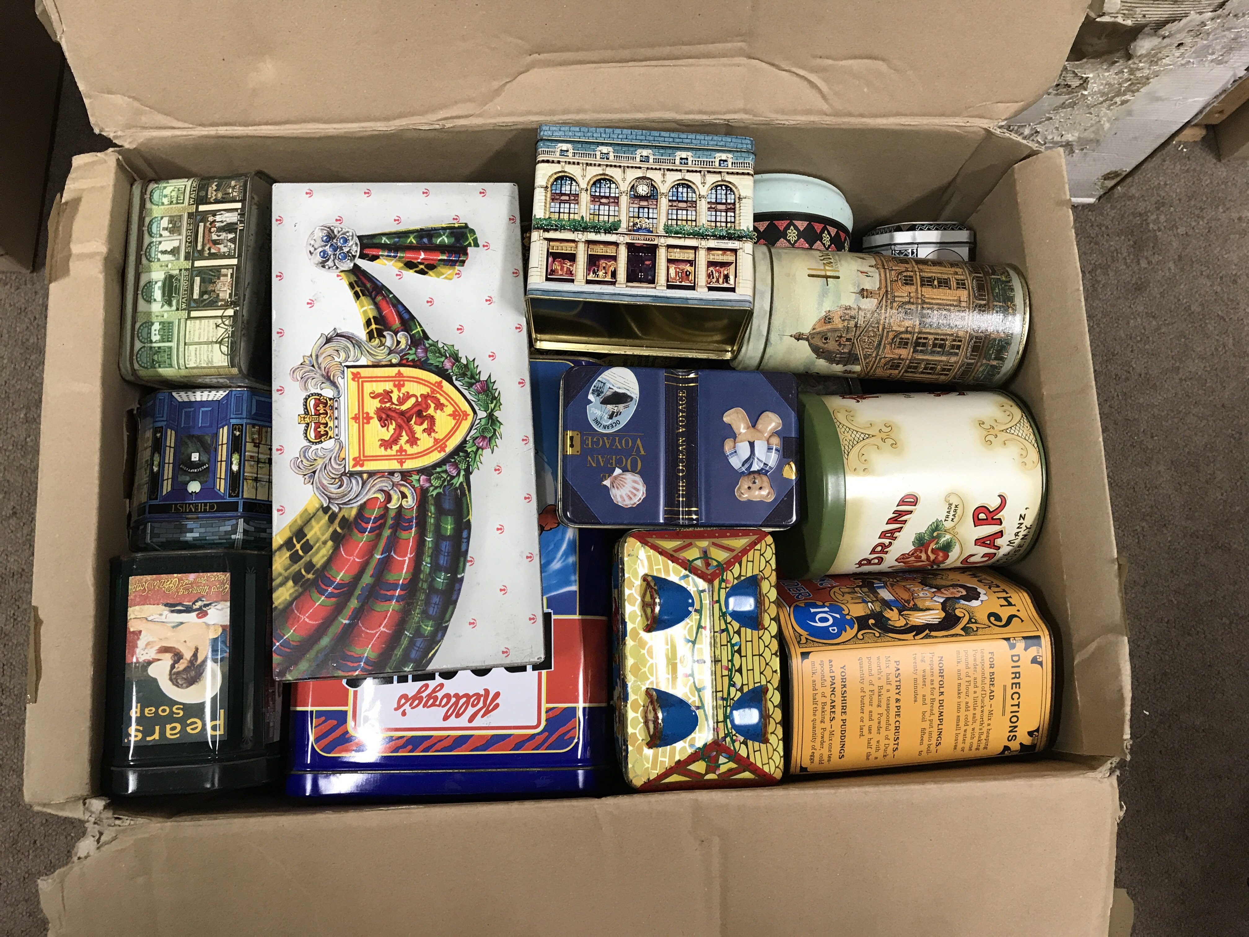 A large collection of novelty and advertising tins ( 10 boxes )