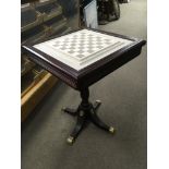 A Raj chess set and table, approx 51.5cm x 51.5cm x 67.5cm.