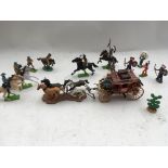 Britains toys, a collection of loose plastic, Detail Cowboys and Indians including Stagecoach