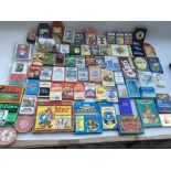 A collection of boxed cards including playing cards, Happy families, Top trumps , Quiz cards etc