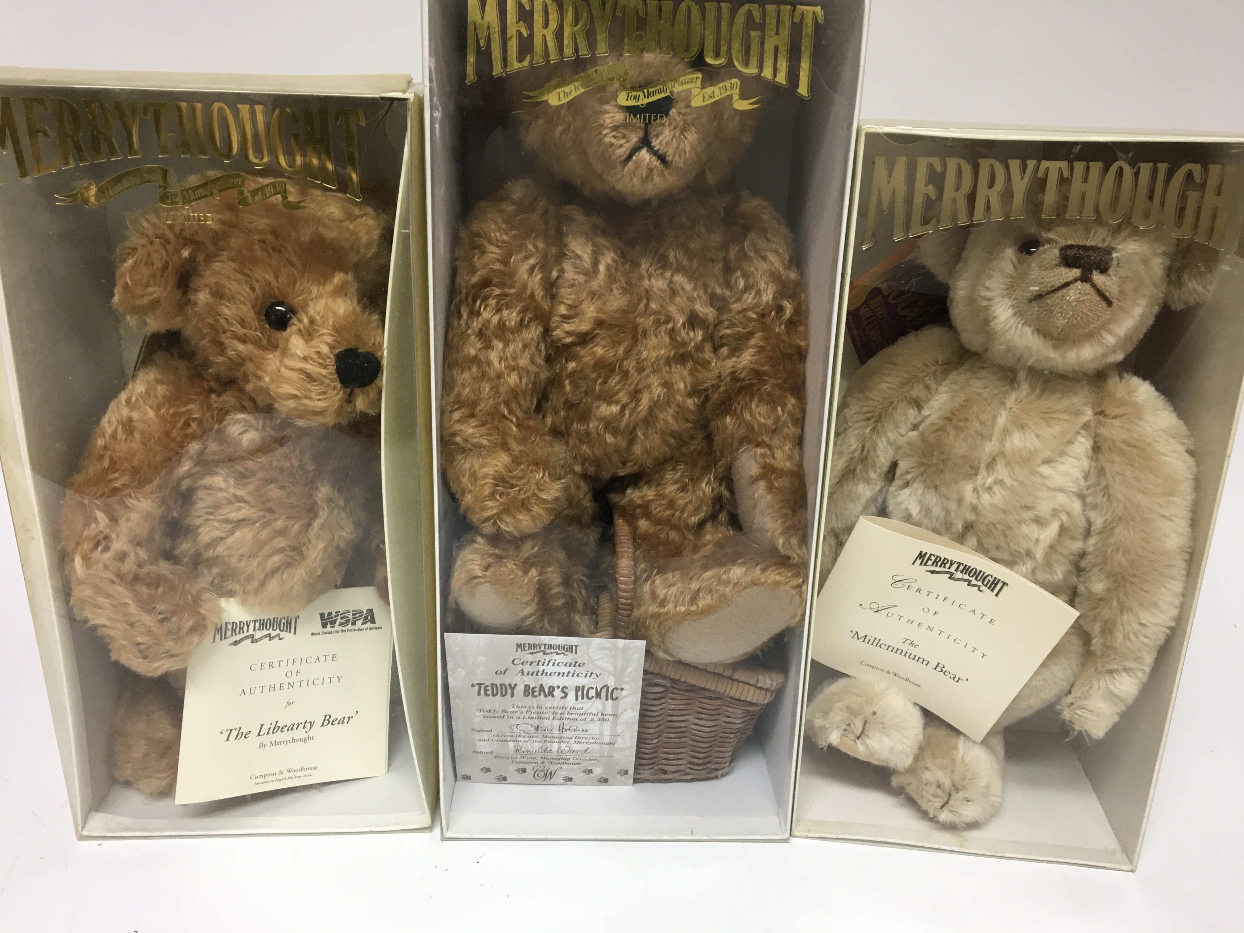 Merry thought teddies, 3x including The Millenium