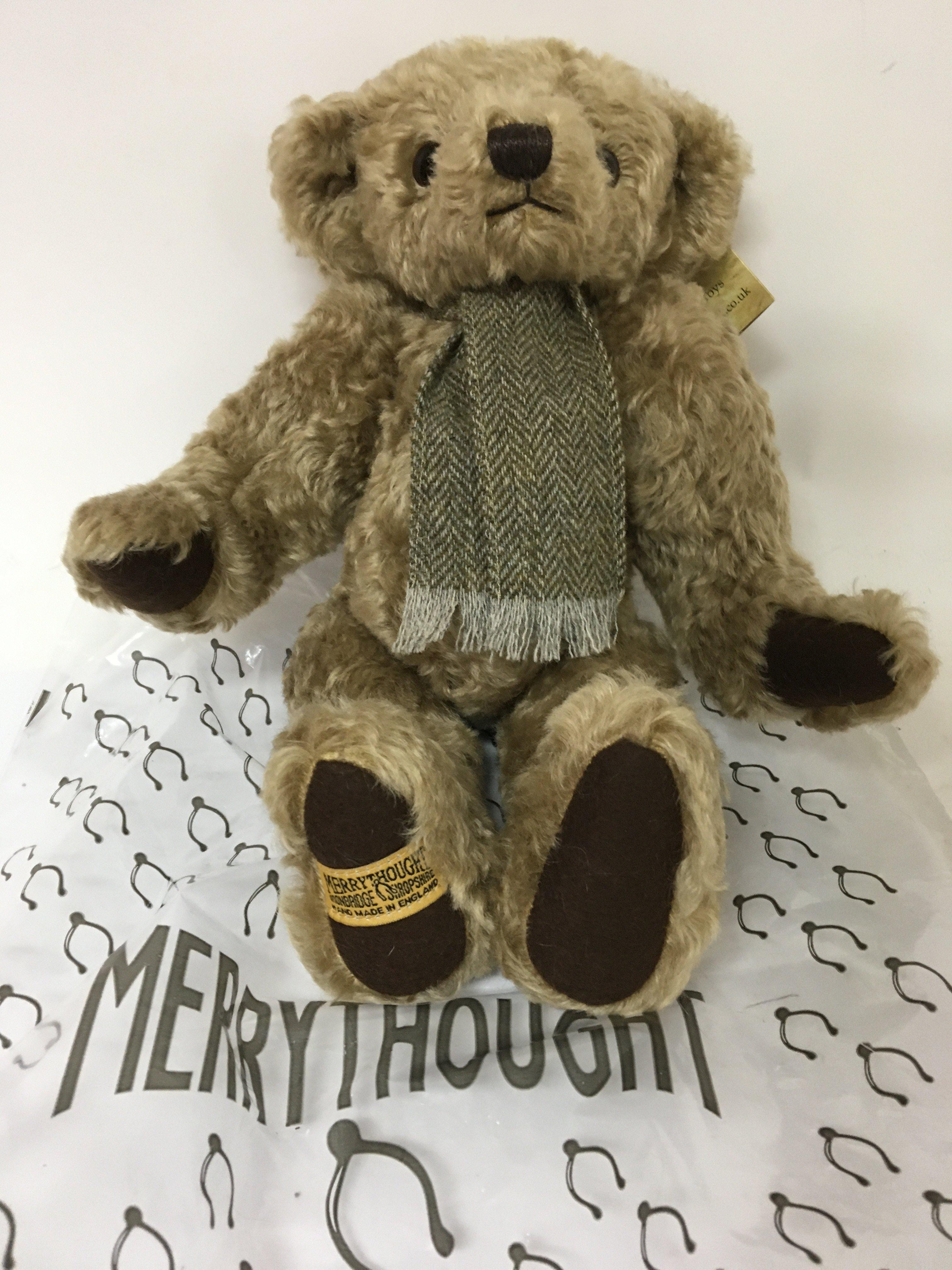 Merrythought bear, Stanley, with tags