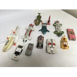 A collection of loose TV and film related Diecast vehicles including Star trek, Thunderbirds,